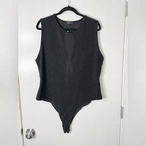 Julia by Love J Black Shimmer Sleeveless Bodysuit Plus Size 3X